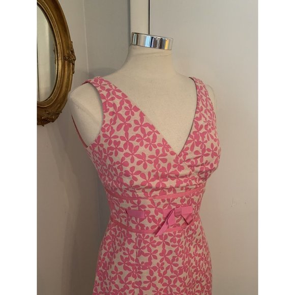 Maggy London Pink Floral Dress Fit & Flare 6 sleeveless Cocktail Easter V Neck - Picture 8 of 12